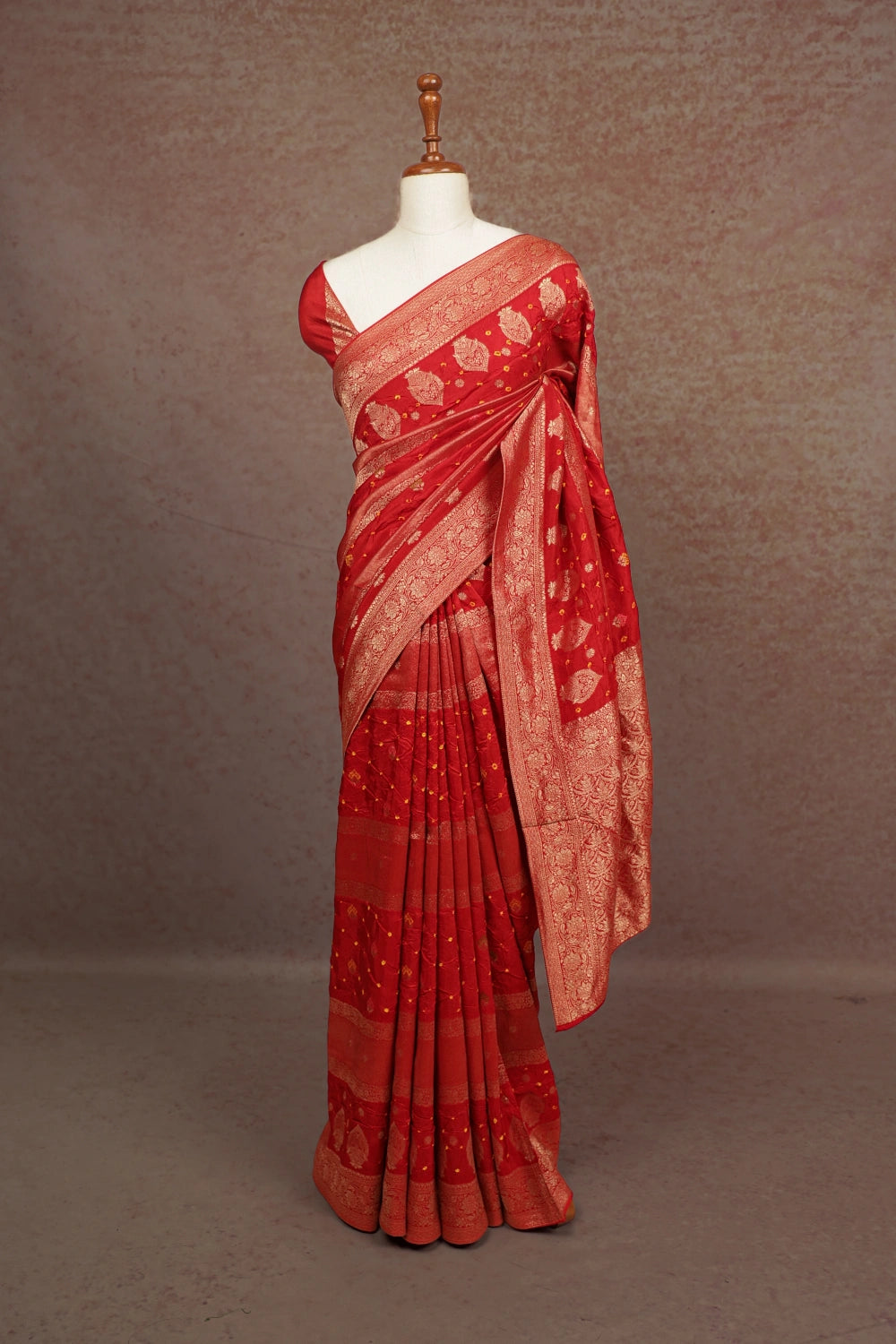 Burnt Orange Bandhani Silk Saree