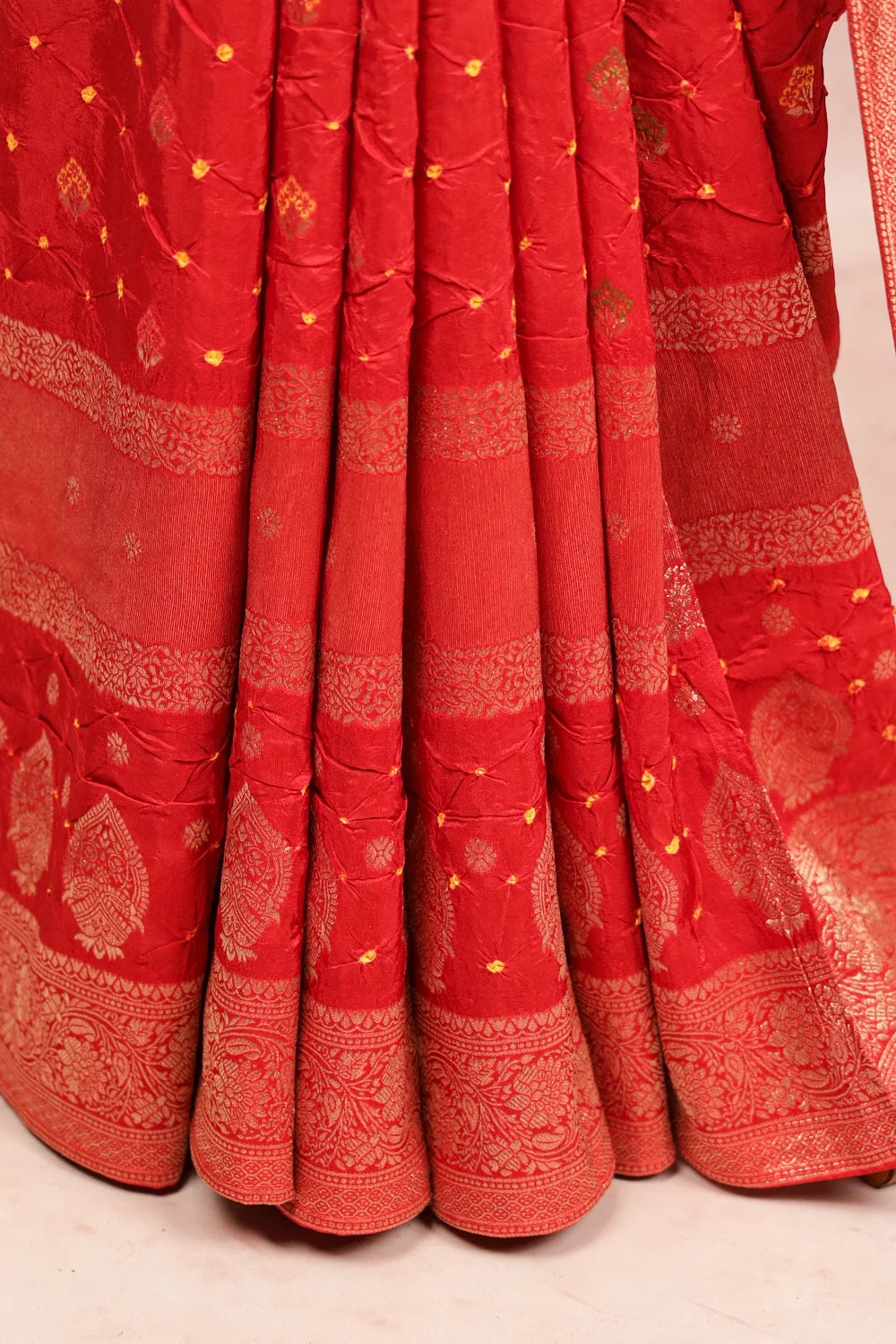 Burnt Orange Bandhani Silk Saree