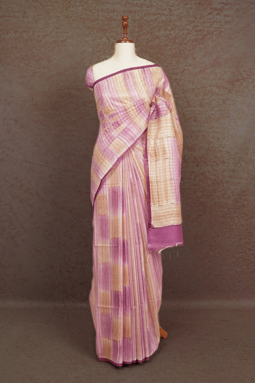 Cream And Lavender Semi Tussar Saree