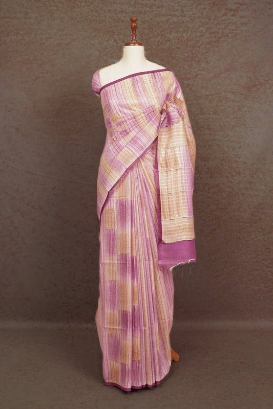 Cream And Lavender Semi Tussar Saree