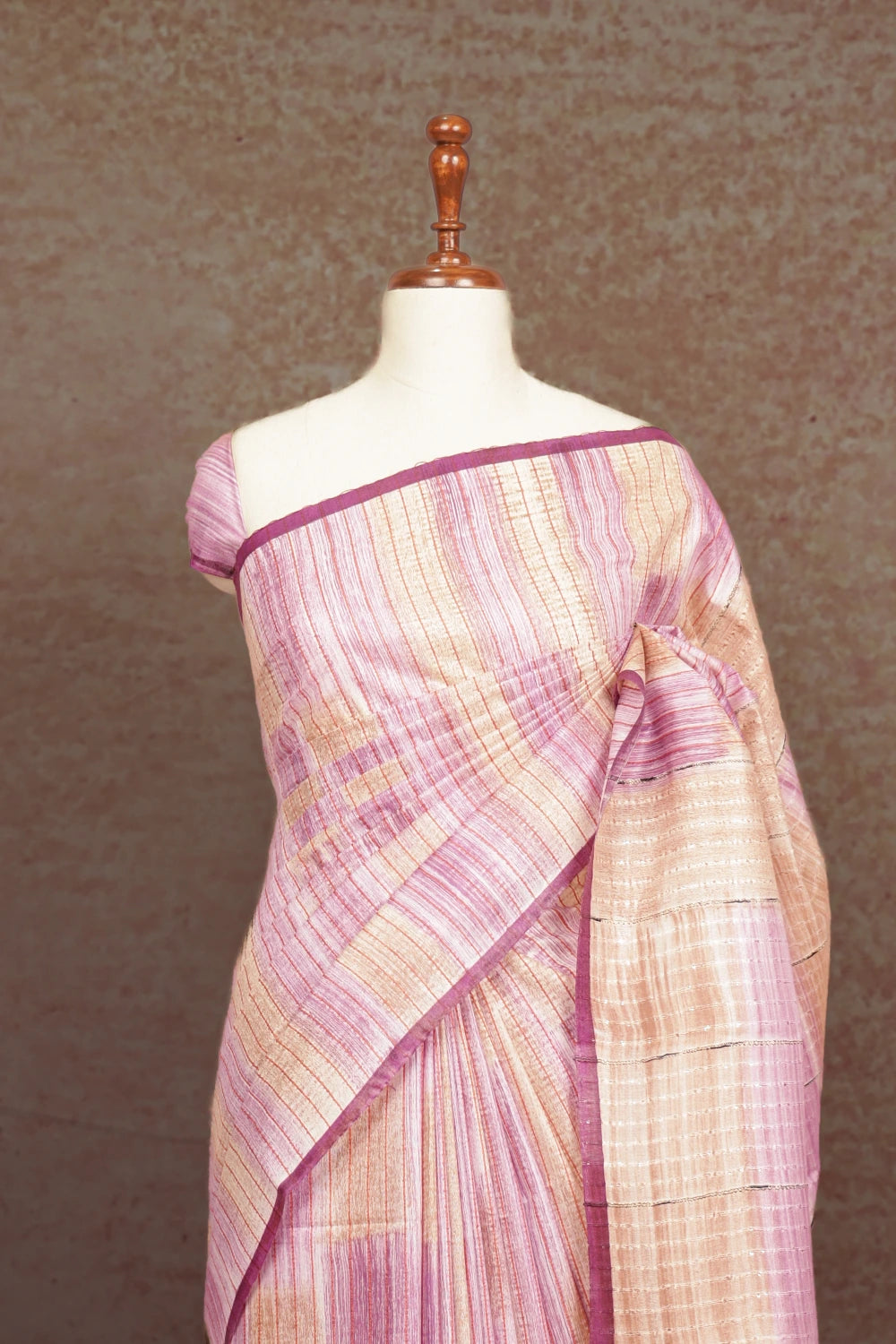 Cream And Lavender Semi Tussar Saree