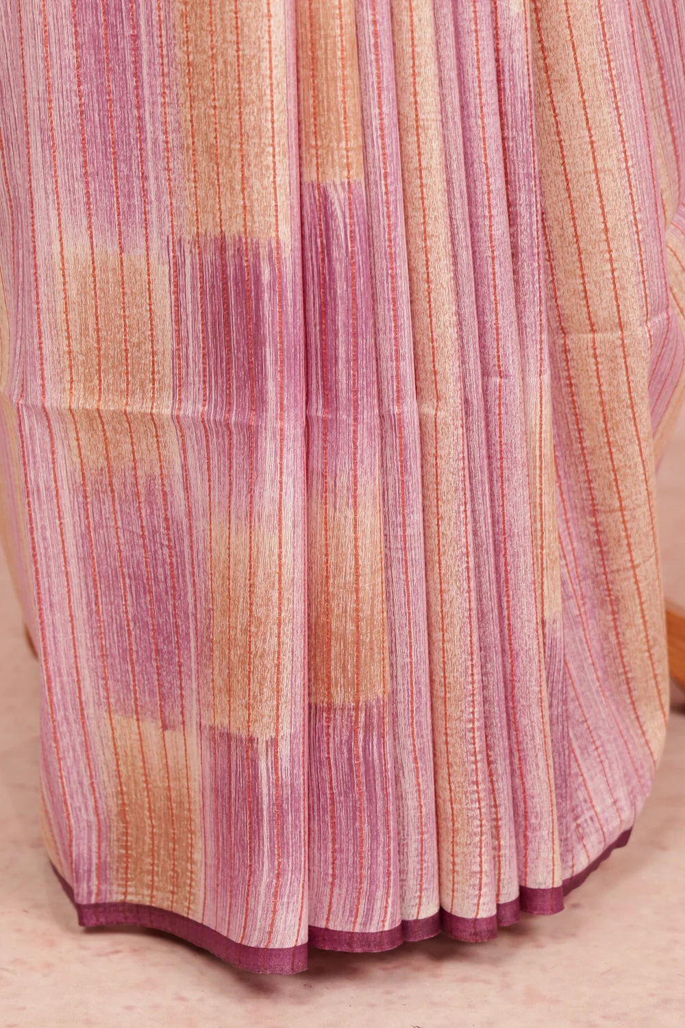 Cream And Lavender Semi Tussar Saree