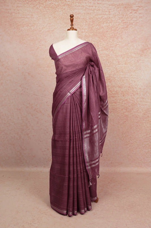 Dark Lavender Semi Linen Saree