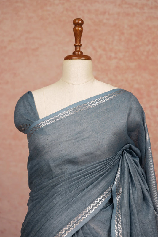 Greyish Blue Semi Linen Saree
