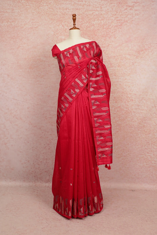 Redish Magenta Semi Tussar Saree