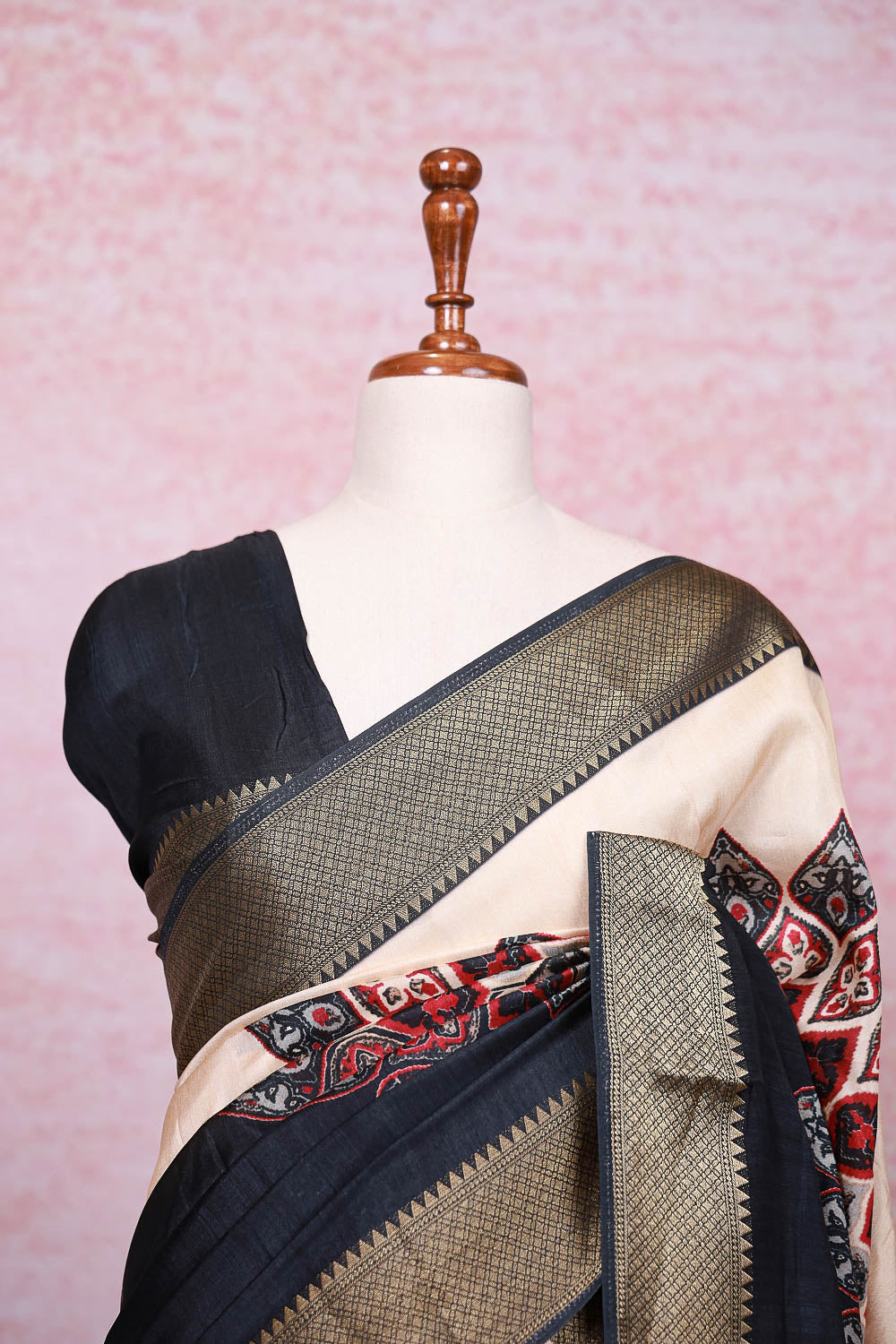 Cream Semi Chanderi Silk Saree