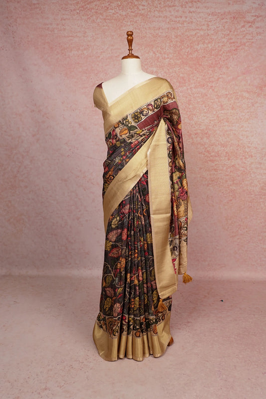 Charcol Grey Semi Tussar Saree