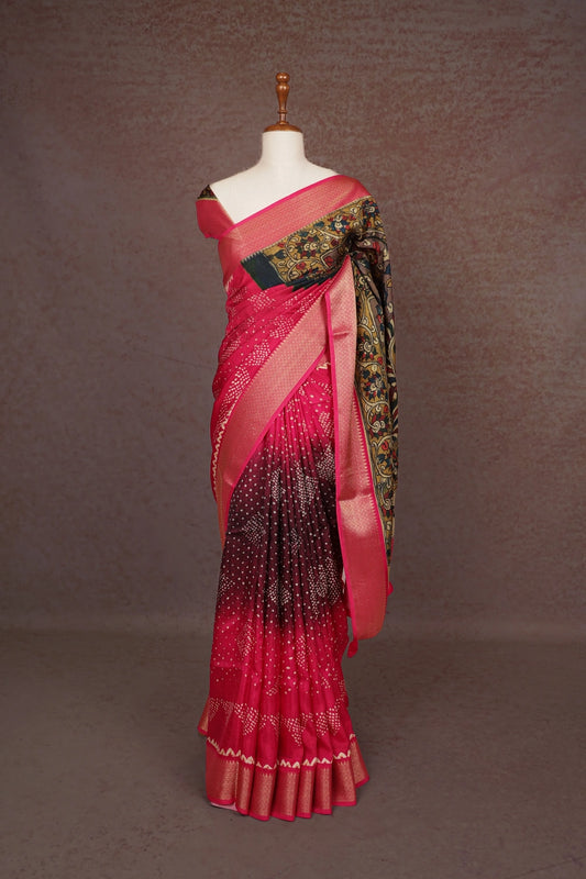 Rani Pink Semi Chanderi Saree
