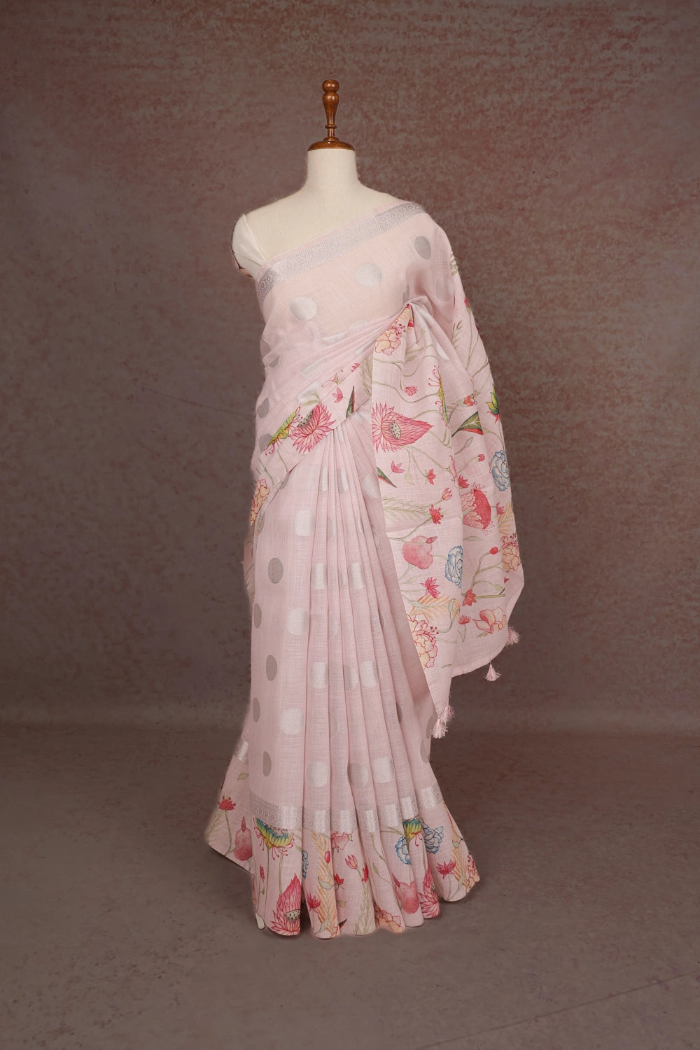 Baby Pink Linen Cotton Saree