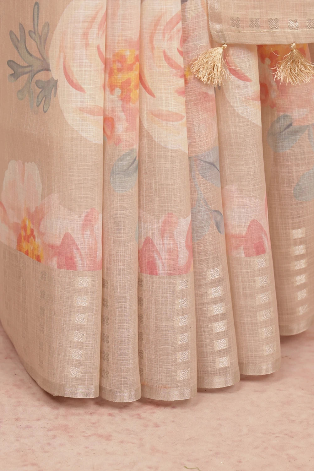 Pastel Peach Semi Linen Saree