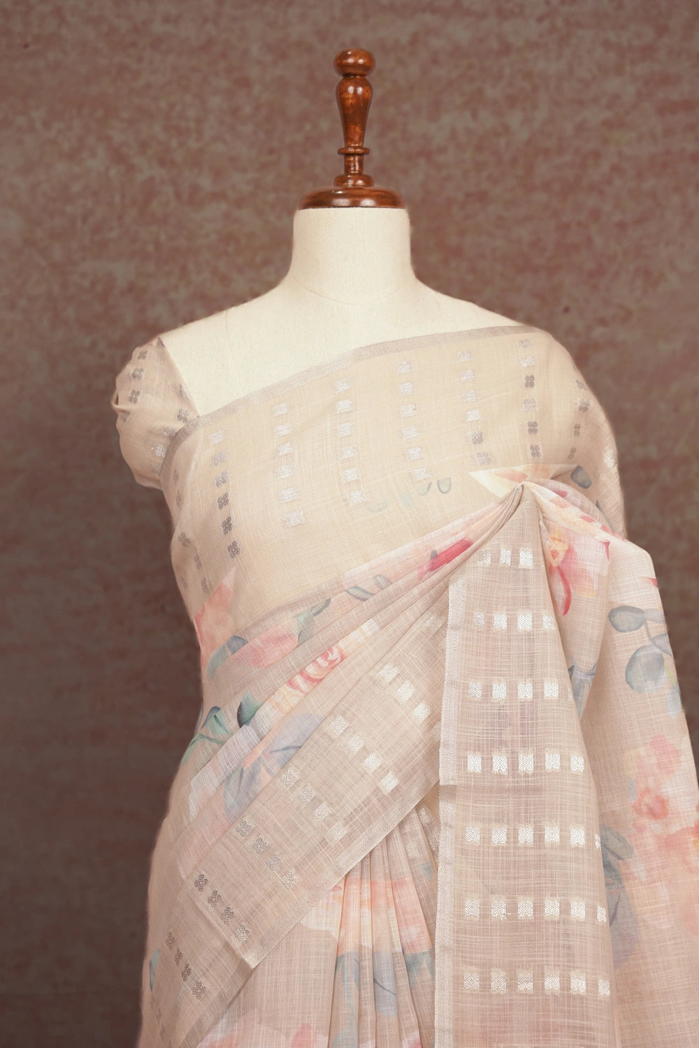 Pastel Peach Semi Linen Saree