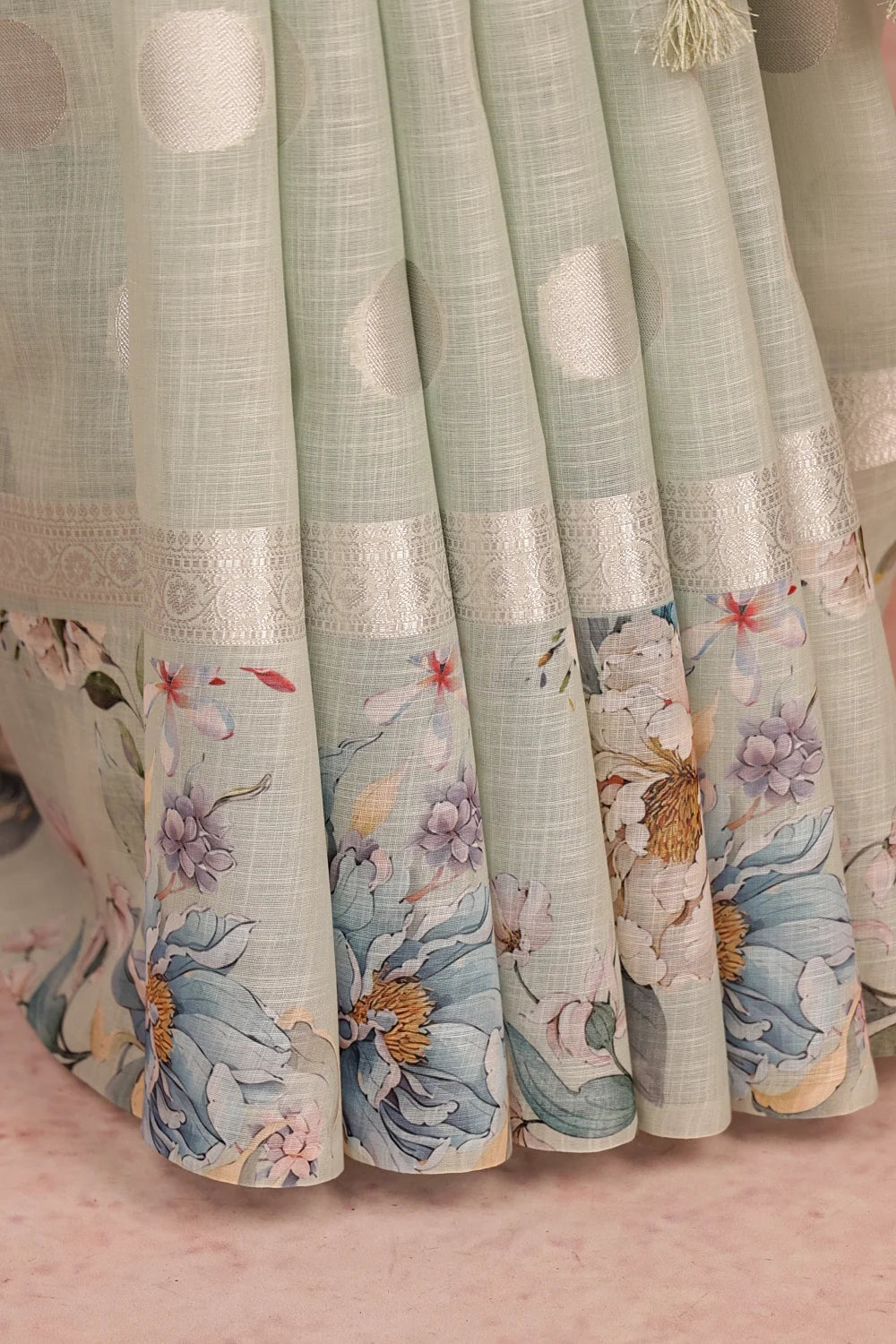Pastel Green Semi Linen Saree