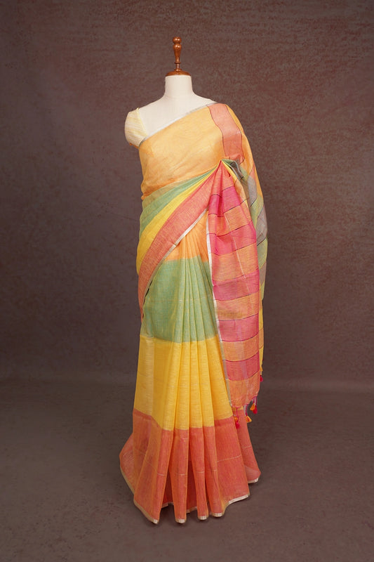 Multi Colors Linen Saree