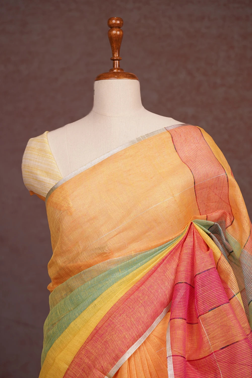 Multi Colors Linen Saree