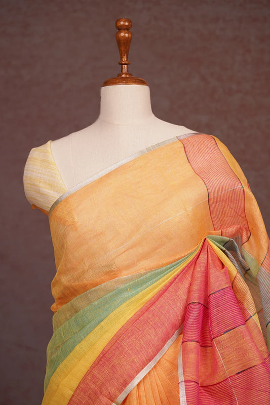 Multi Colors Linen Saree
