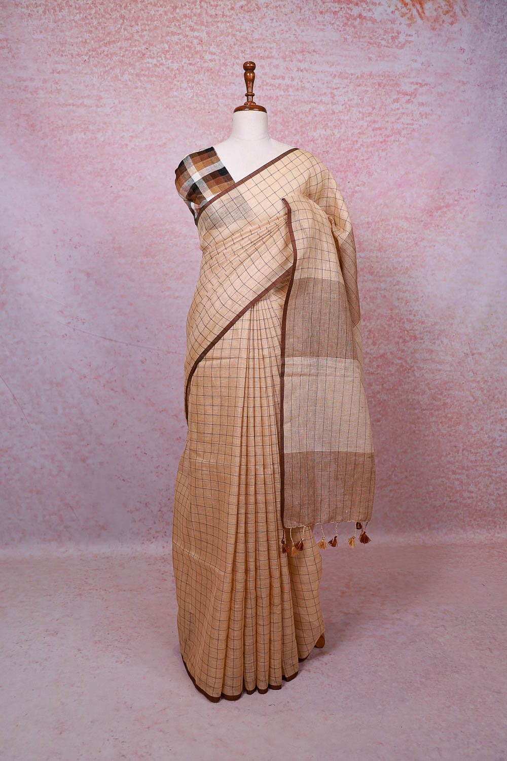 Cream Semi Linen Saree - Seematti