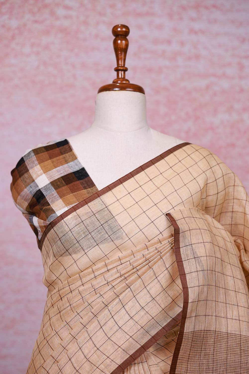 Cream Semi Linen Saree - Seematti
