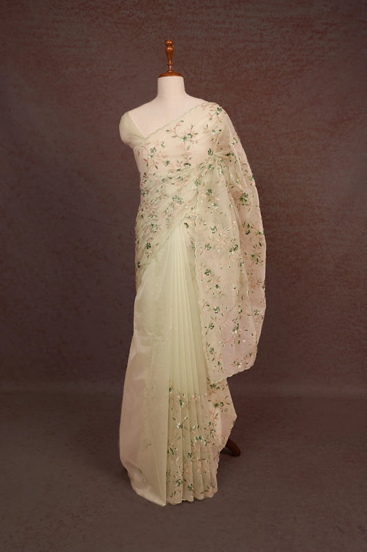 Pastel Green Semi Organza Saree