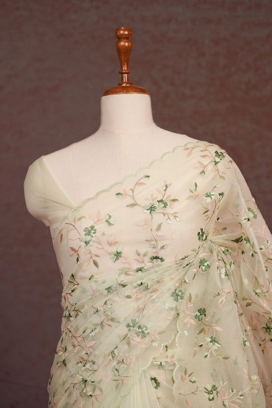 Pastel Green Semi Organza Saree