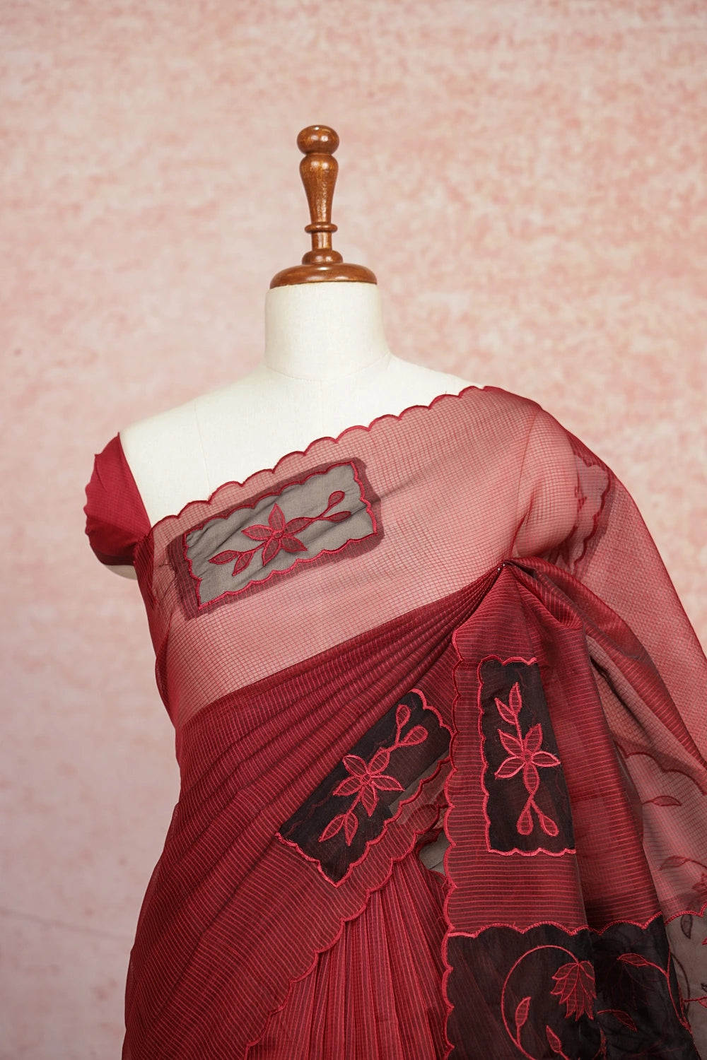 Maroon Semi Organza Saree