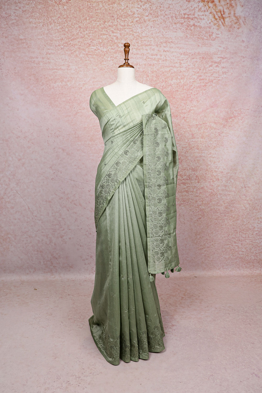 Pastel Green Semi Tussar Saree