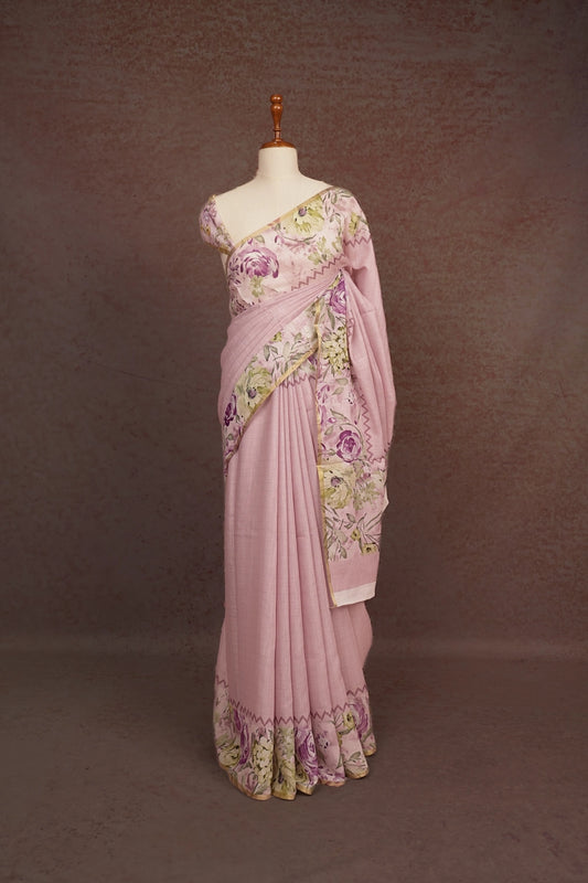 Pastel Pink Semi Chanderi Saree