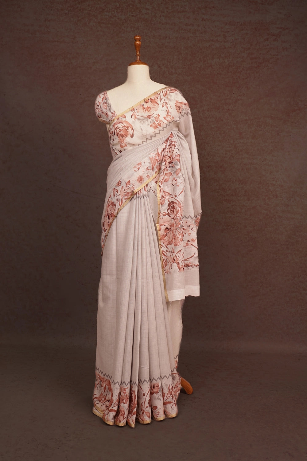 Light Grey Semi Chanderi Saree