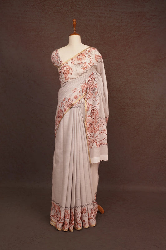 Light Grey Semi Chanderi Saree