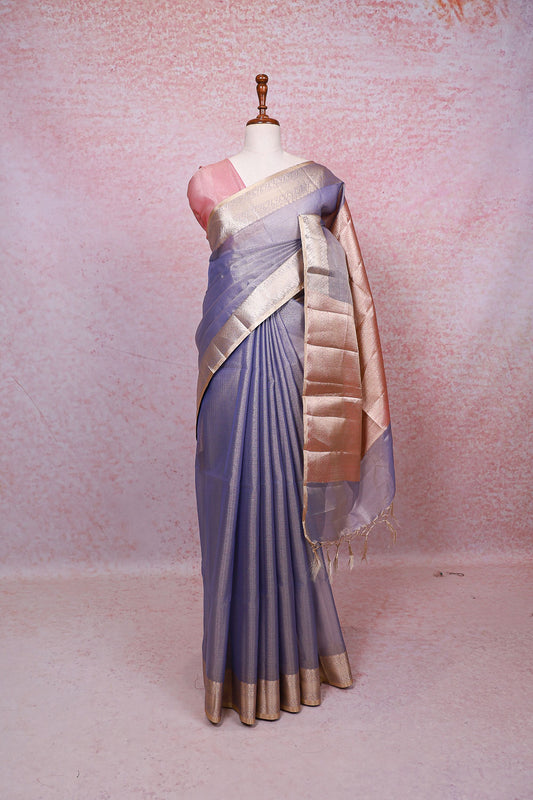 Light Blue Tissue Organza Saree
