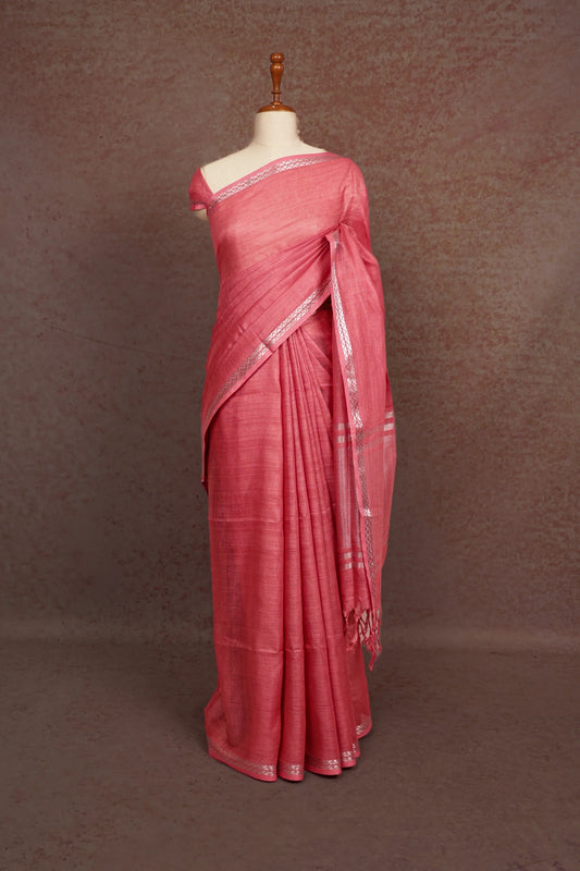 Peach Pink Semi Linen Saree