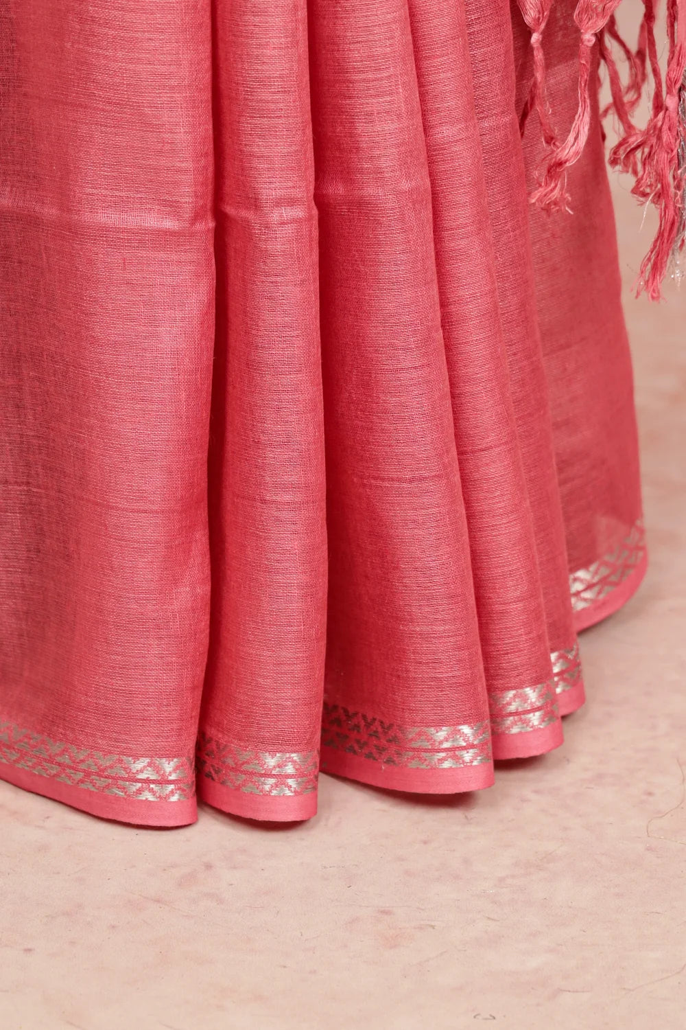 Peach Pink Semi Linen Saree