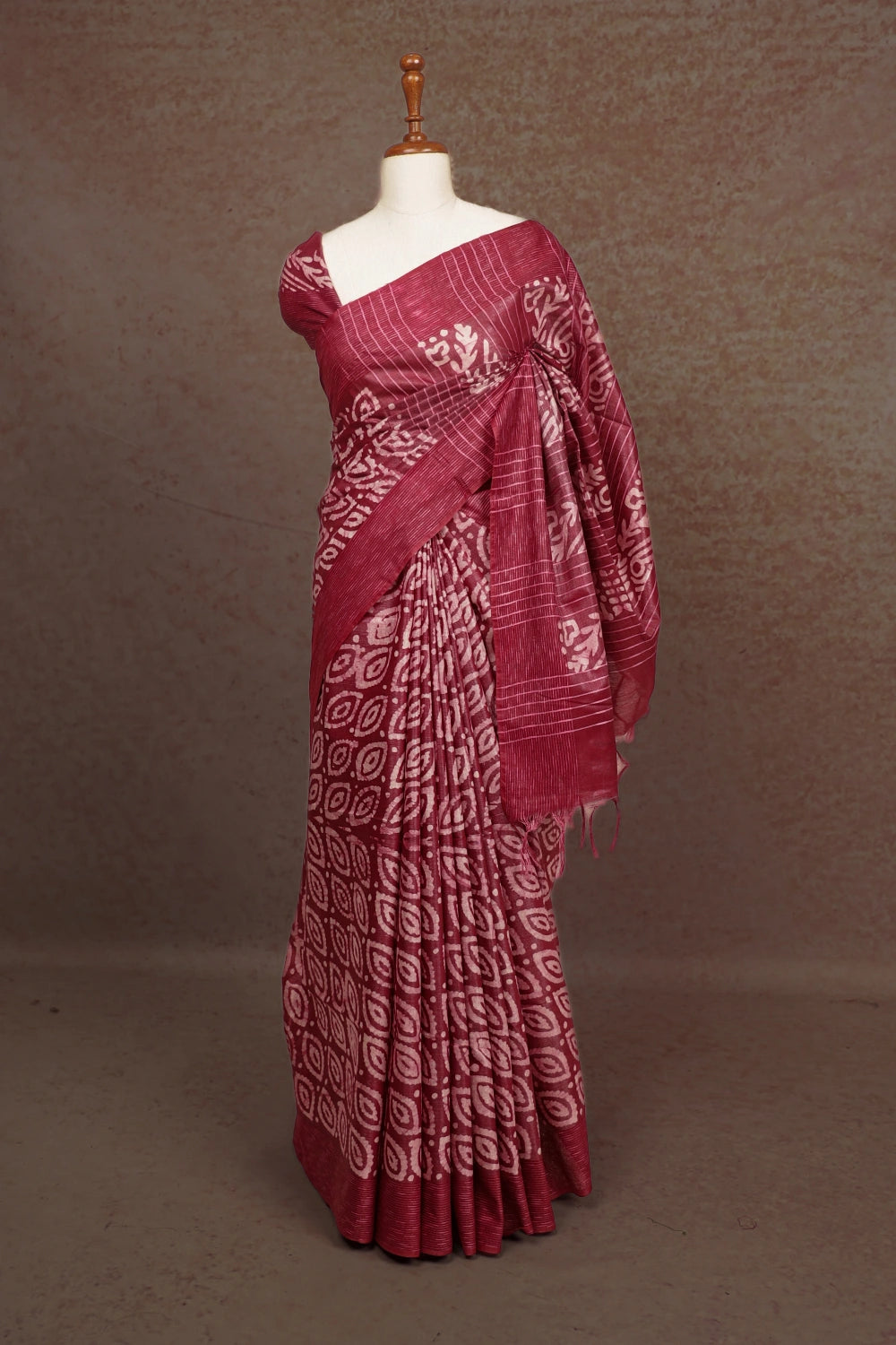 Wine Colour Semi Tussar Saree
