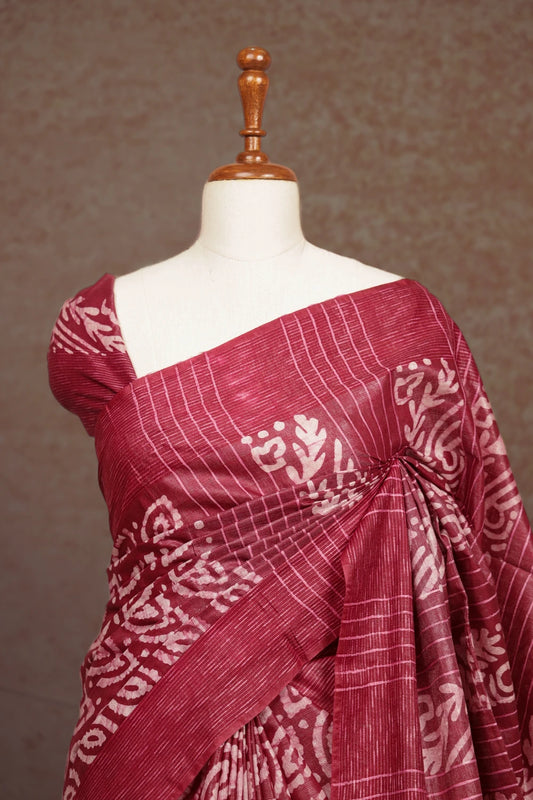 Wine Colour Semi Tussar Saree
