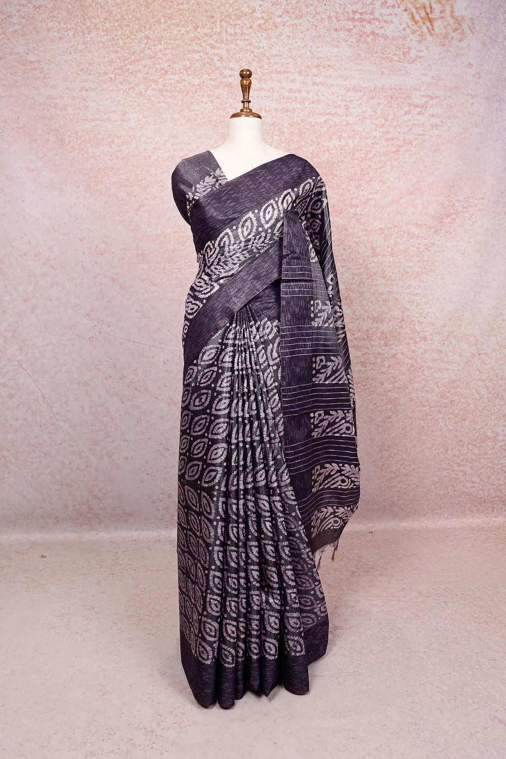 Navy Blue Semi Tussar Saree