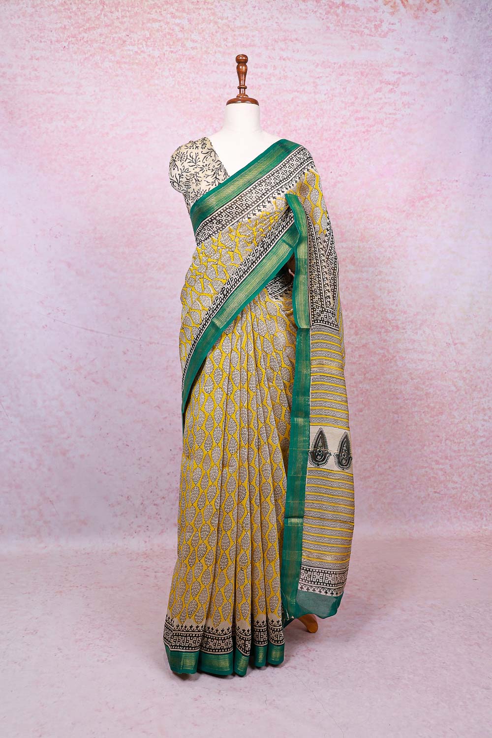 Mustard Yellow Maheshwari Silk Saree - Seematti