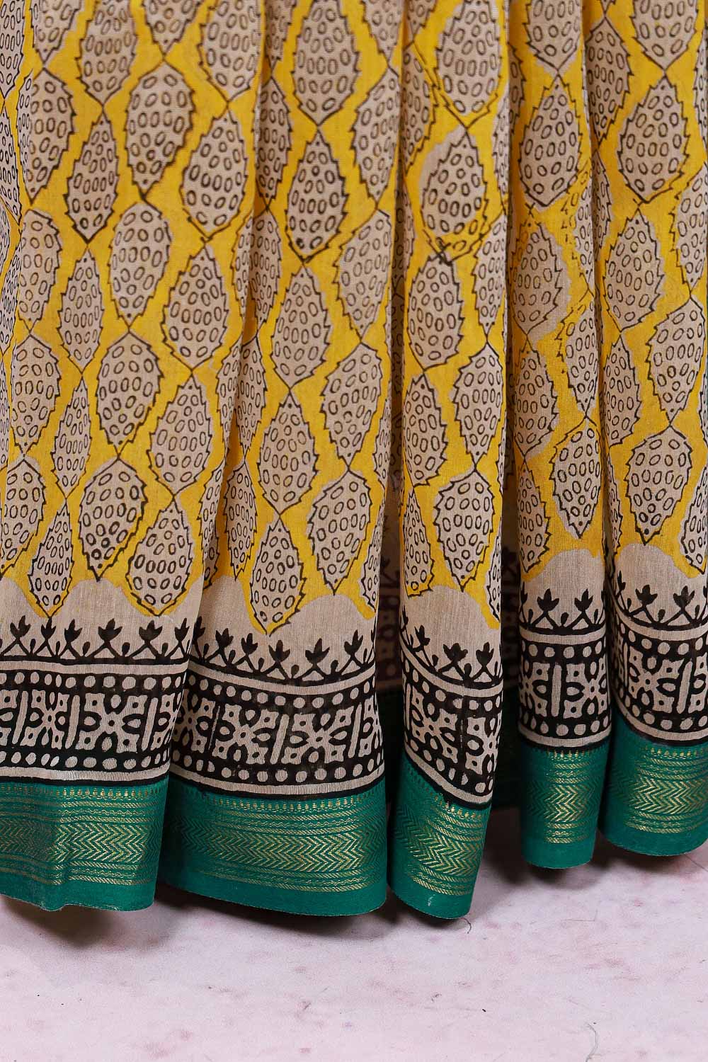 Mustard Yellow Maheshwari Silk Saree - Seematti