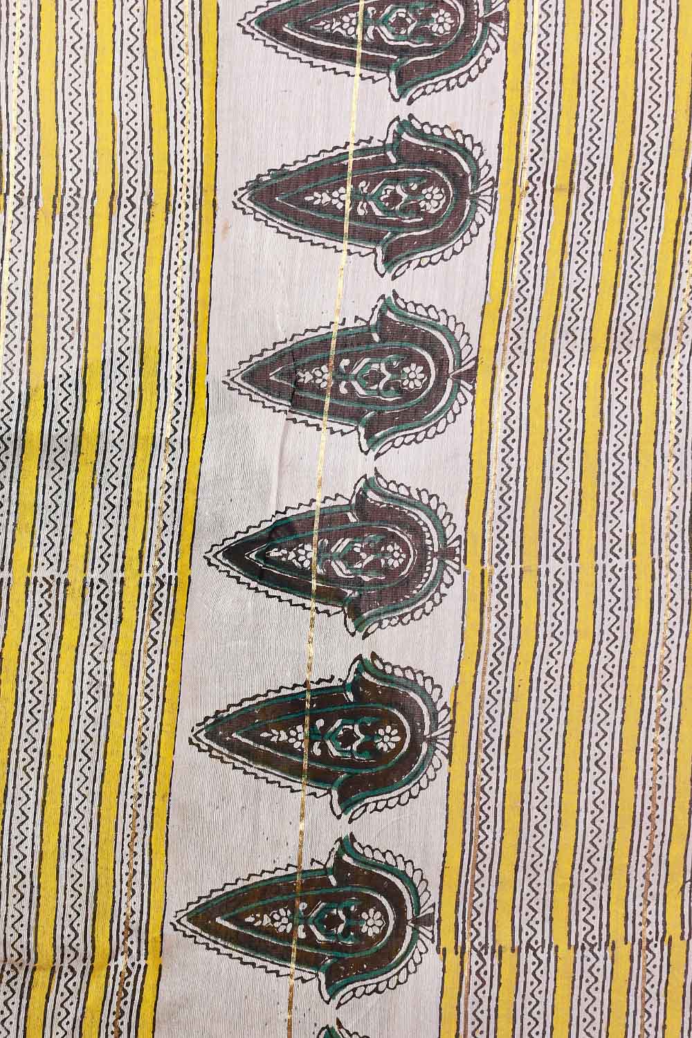 Mustard Yellow Maheshwari Silk Saree - Seematti