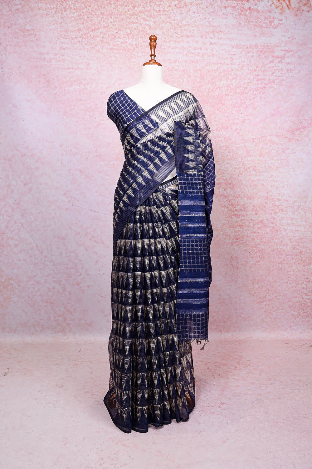 Blue Kota temple design saree with small border - Seematti