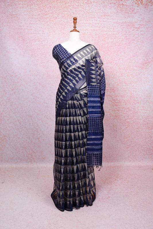 Blue Kota temple design saree with small border - Seematti