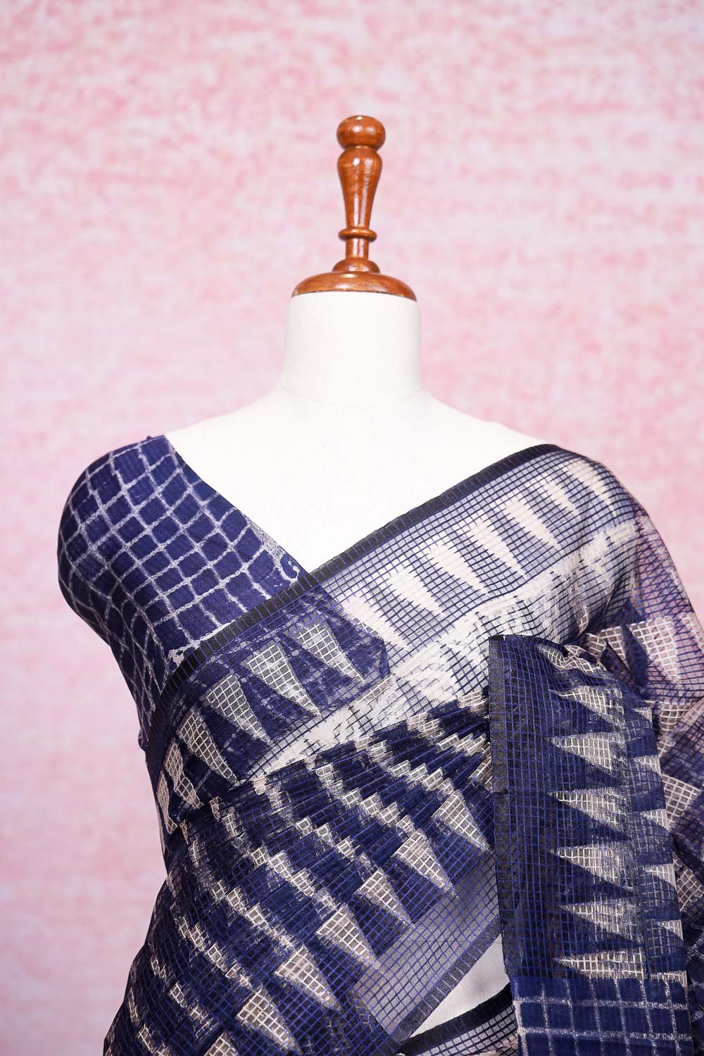 Blue Kota temple design saree with small border - Seematti
