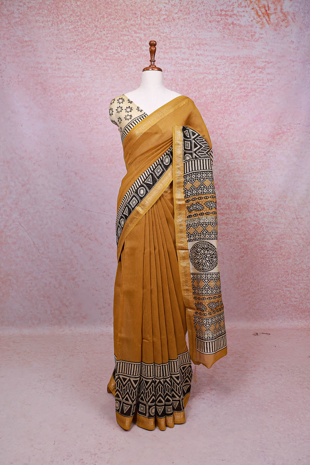 Mustard Yellow Maheswari Silk Saree