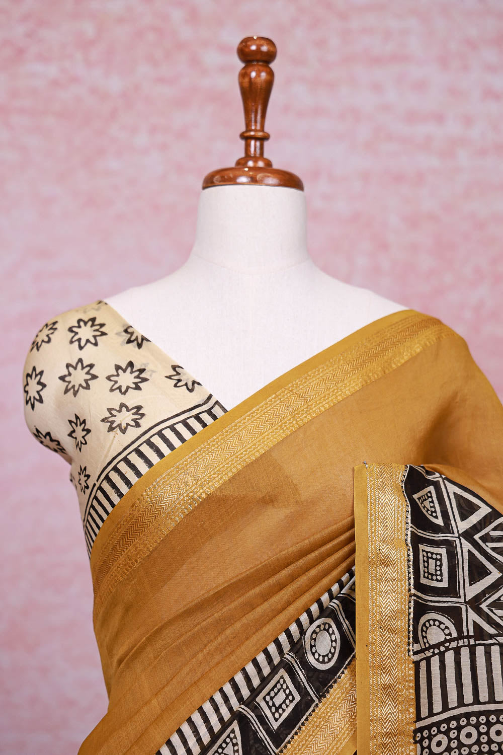 Mustard Yellow Maheswari Silk Saree