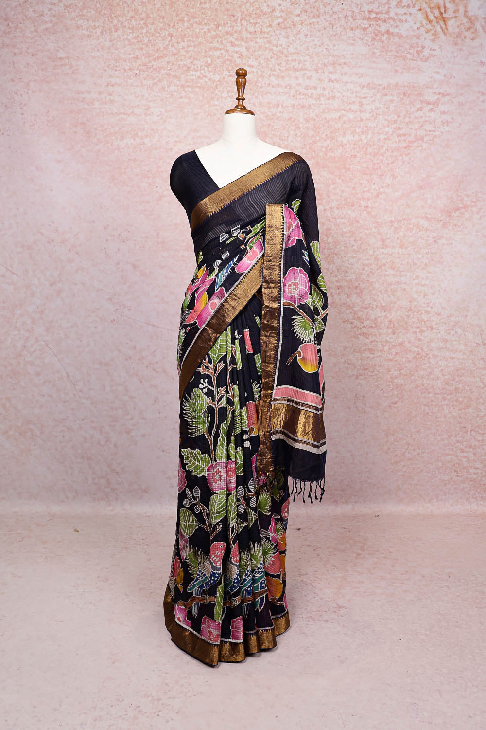 Dark Blue Chanderi Silk Saree