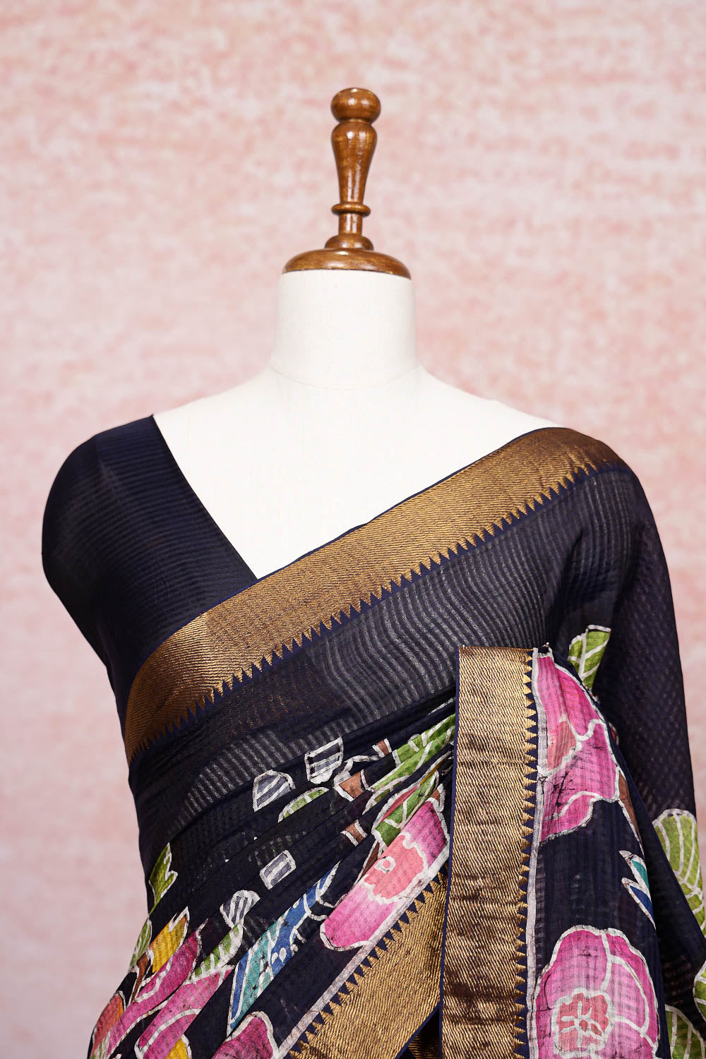 Dark Blue Chanderi Silk Saree