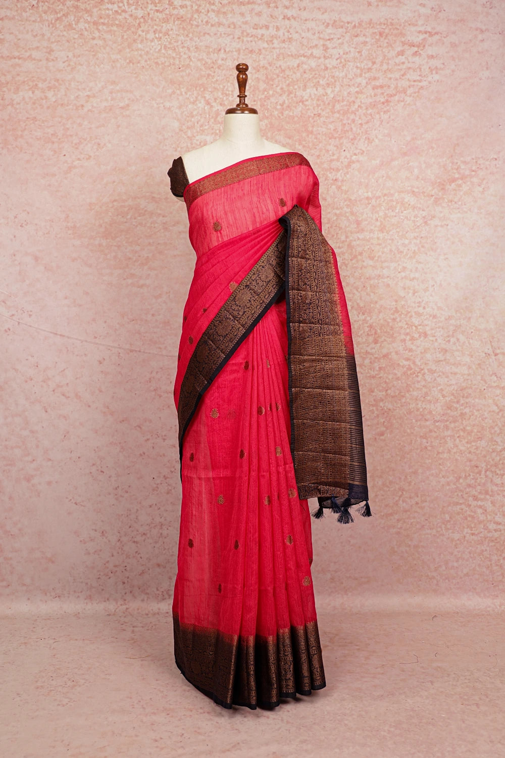 Rani Pink Semi Jute Saree