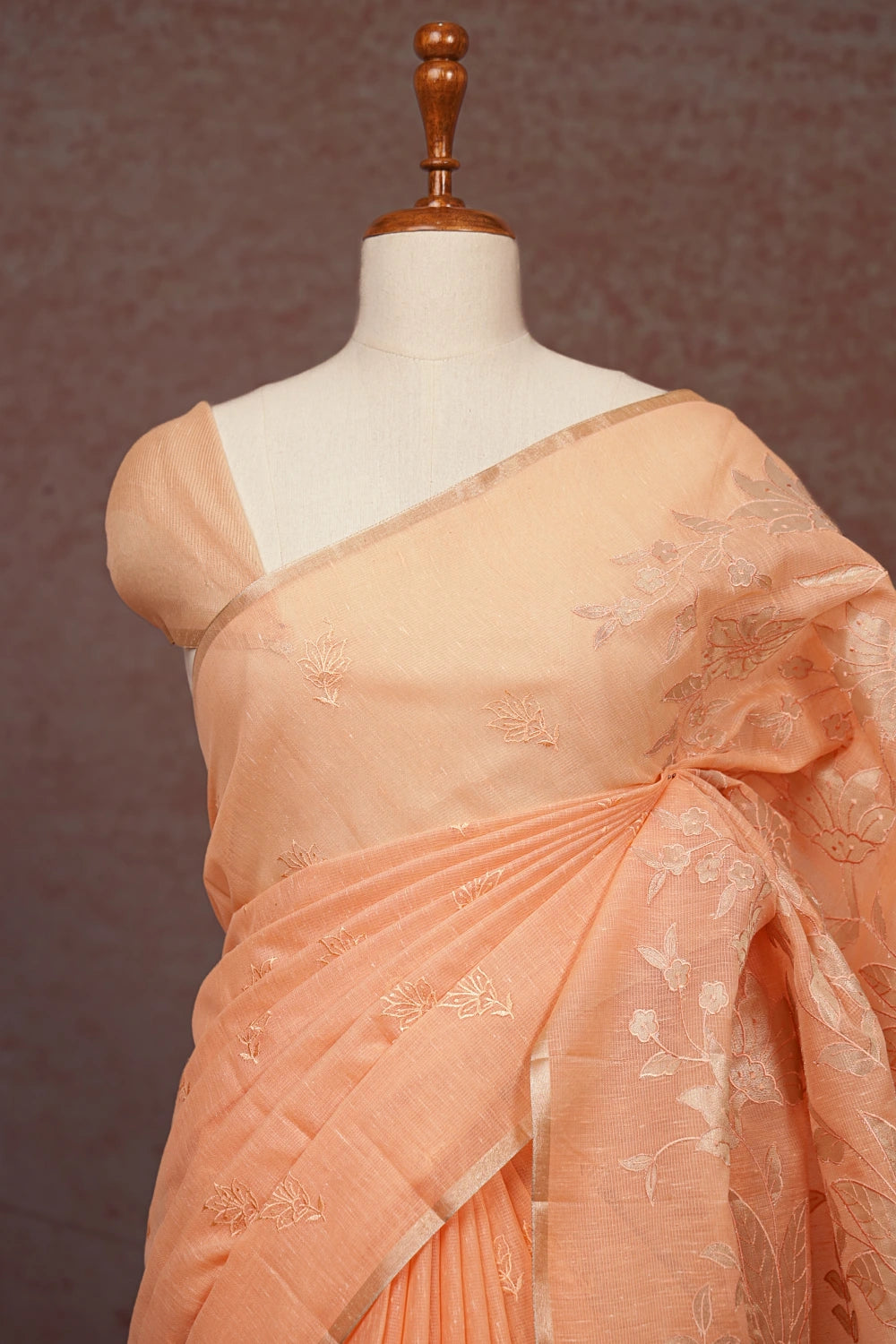 Peach Color Cotton Tissue Saree