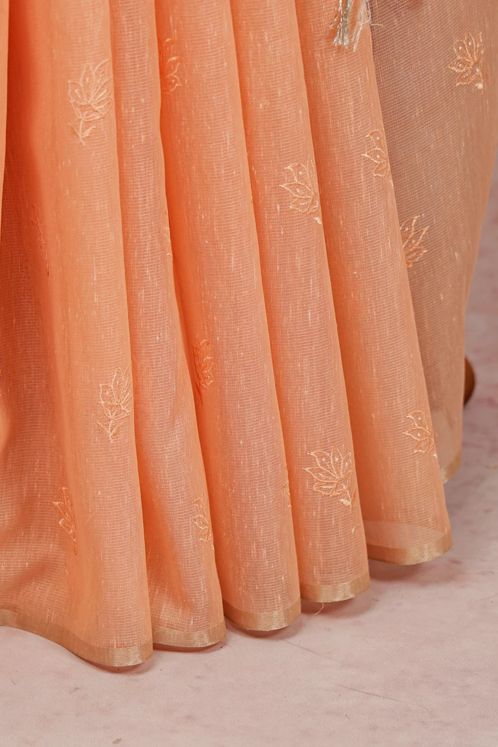Peach Color Cotton Tissue Saree