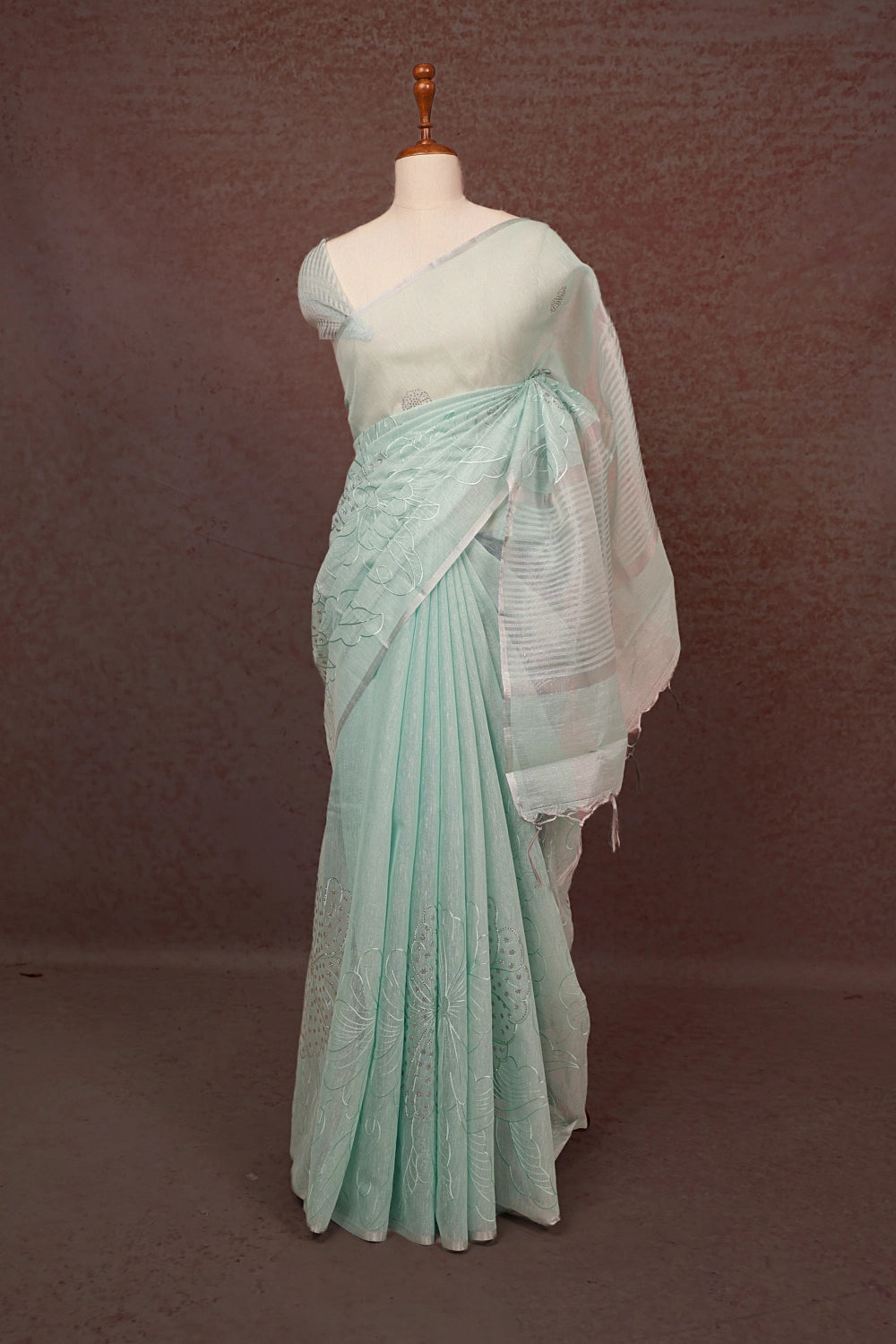 Sea Green Cotton Tissue Saree