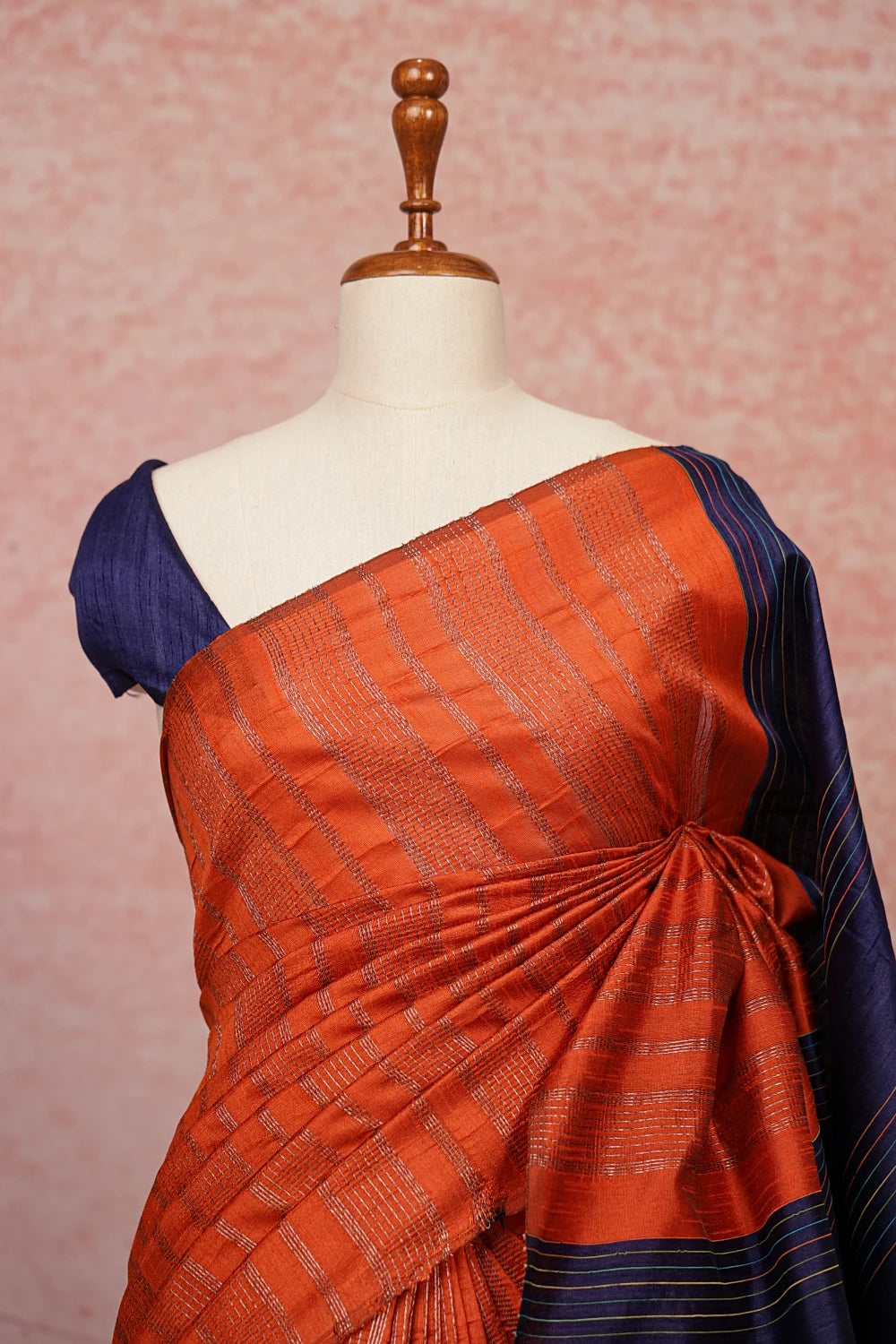 Rust Orange Semi Jute Saree