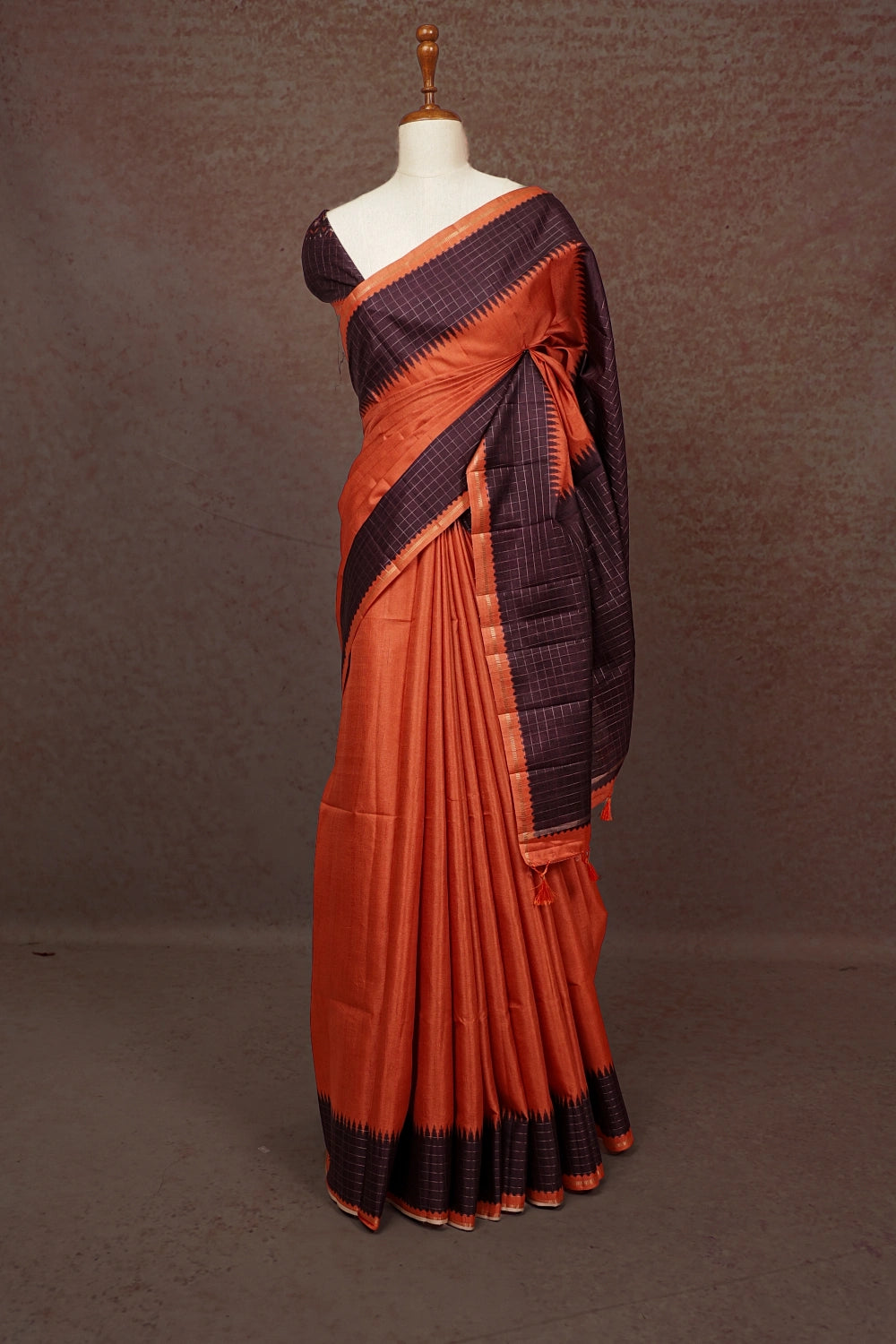 Orange Semi Tussar Saree